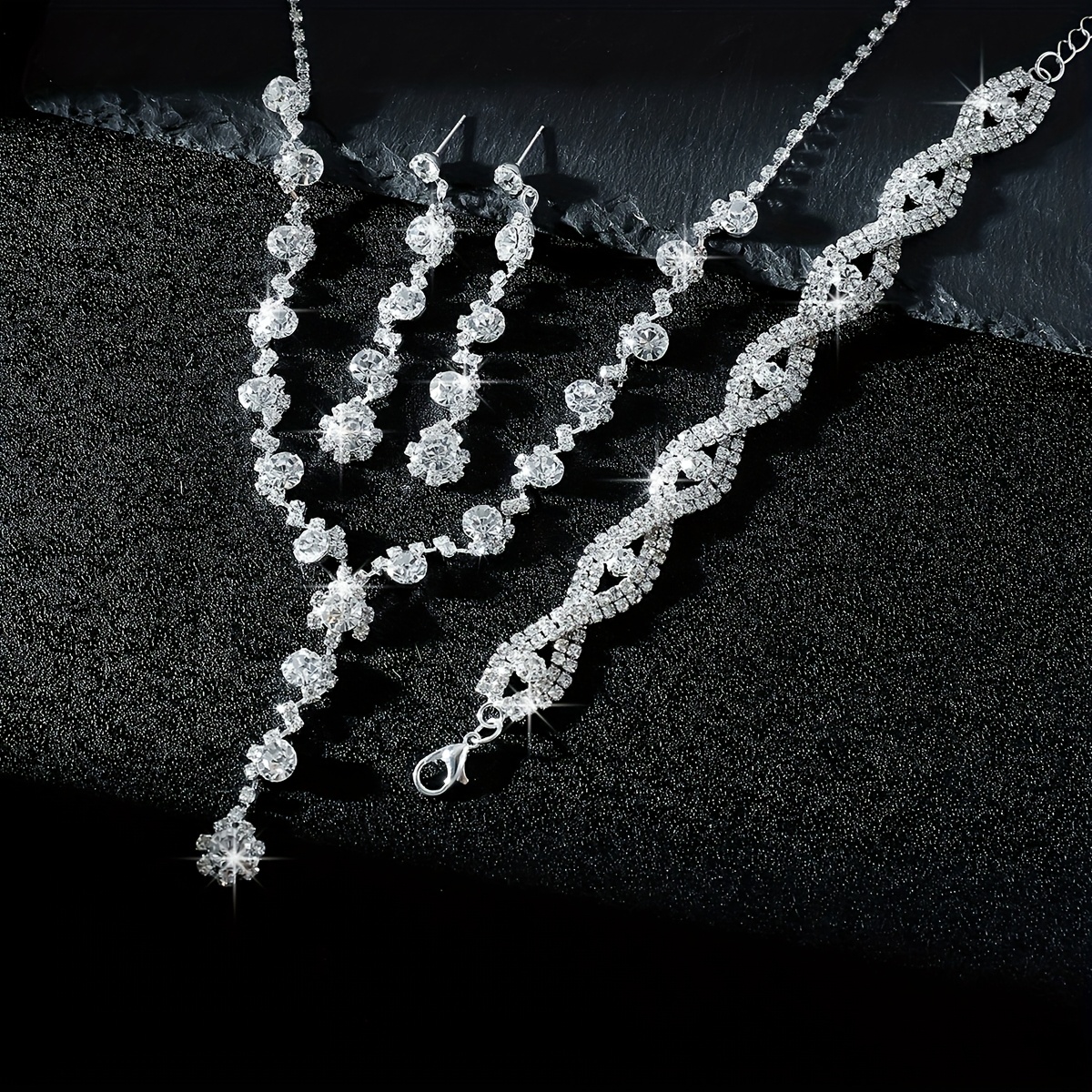 Rhinestone Flower Claw Jewelry Set for Wedding
